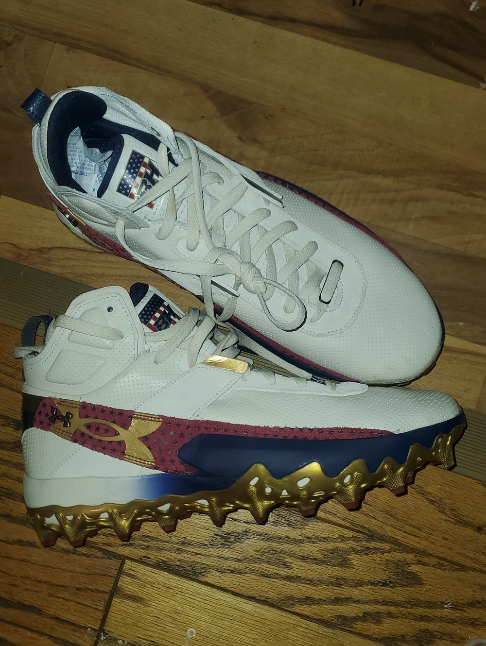 Under Armour BRYCE HARPER White Navy & Gold CLEATS